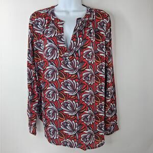 Ann Taylor LOFT Long Sleeve Flowy Top Red Purple Orange Size Small Bold Floral